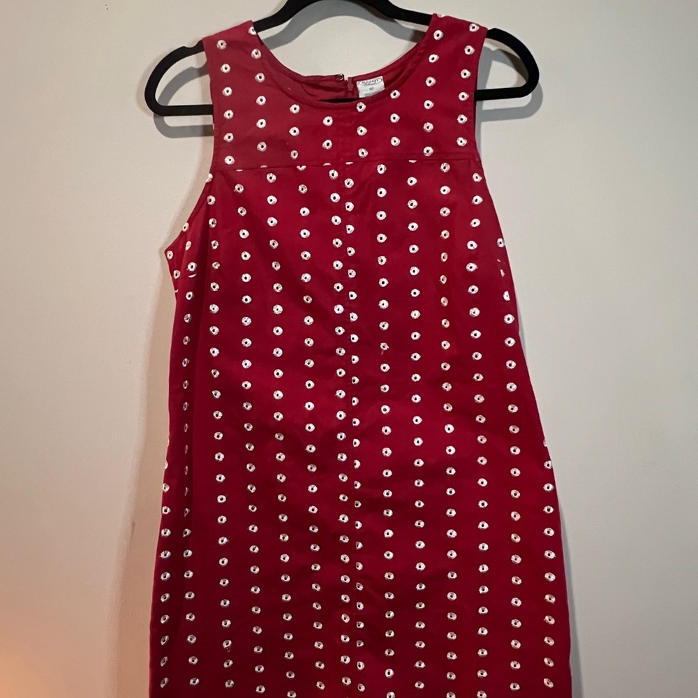 Vintage Old Navy Red Sleeveless Eyelet-Embellished Midi Dress